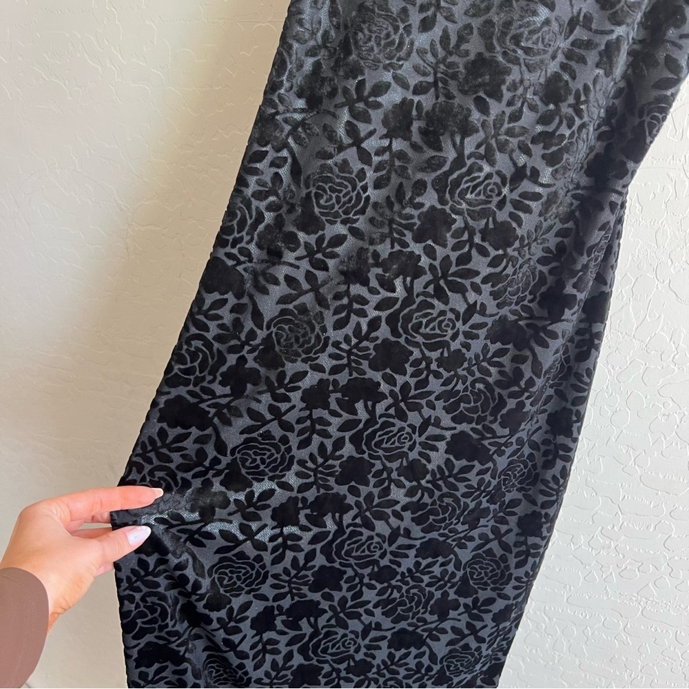 Vintage 90s Roberta Black Velvet Burnout Silver Maxi Sheath Dress - Picture 10 of 12